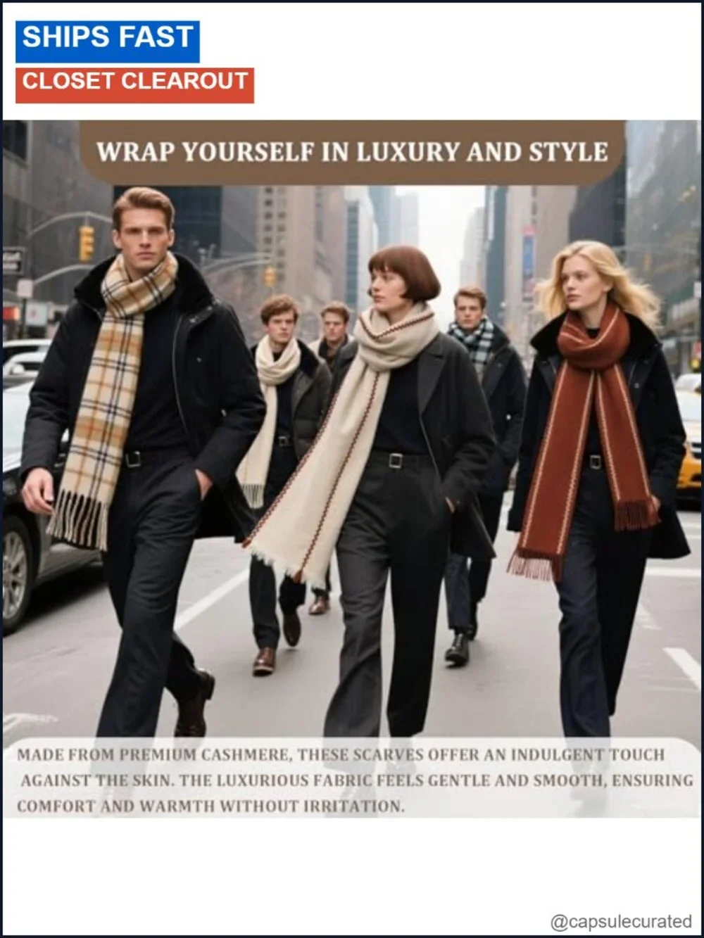100% Cashmere Winter Scarf, Unisex Cold Weather Wrap, Men Women